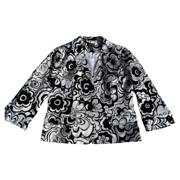 Spense Black & White Floral Design Women's Jacket Flare Cuffs Size L - Picture 5 of 6
